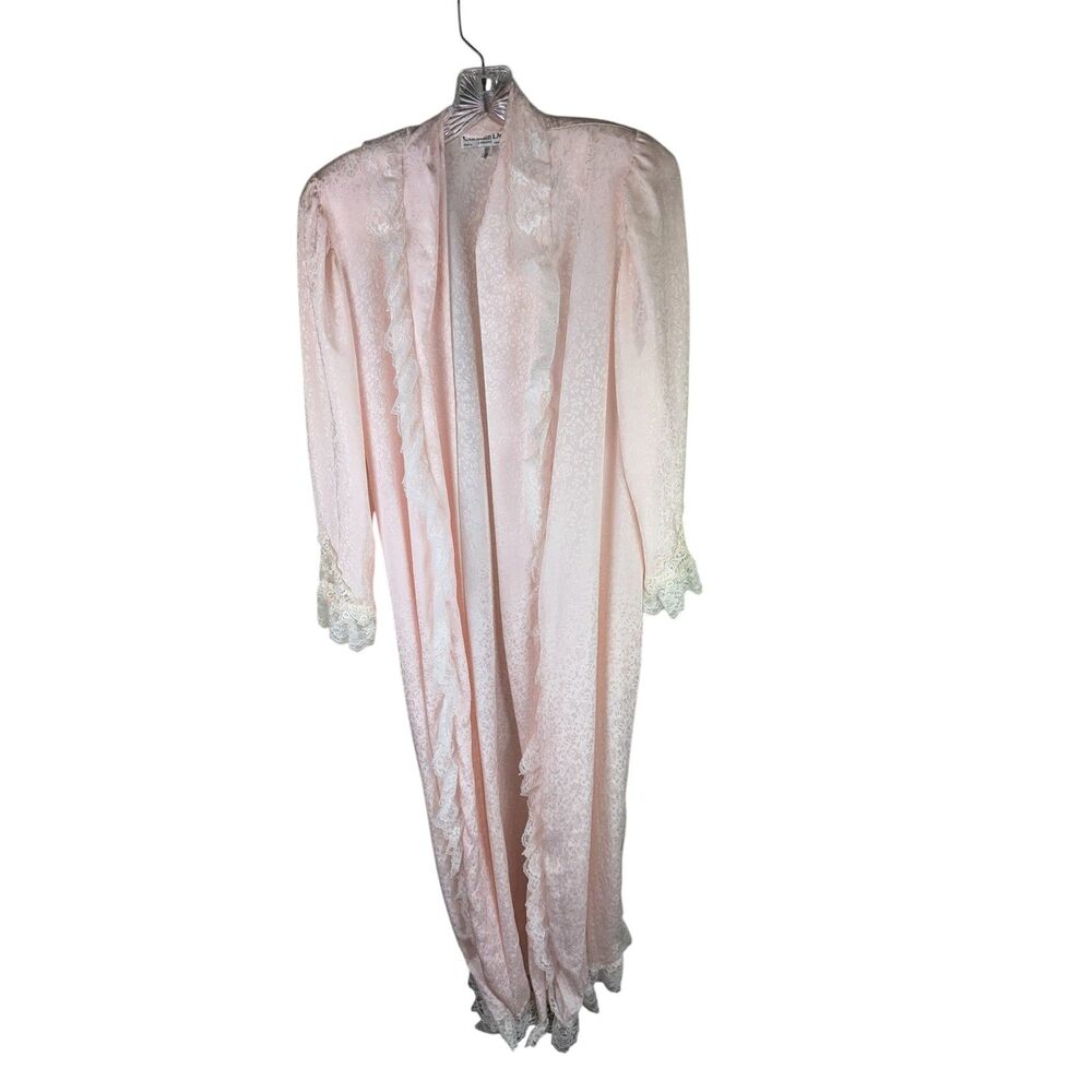 Vintage Christian Dior Size Large Pink Satin Lace Robe Long Classic